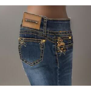 Sexy Couture Jeans Size 1 Skinny Whiskered Embroidered Jewels Colombian Denim